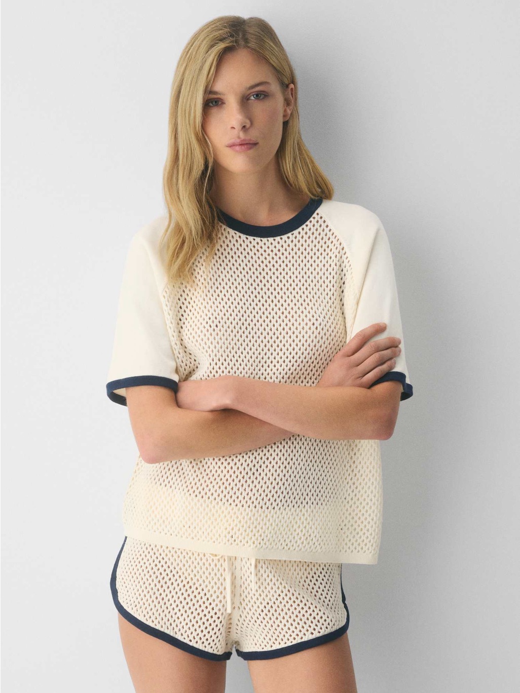 Mesh-Knit Organic Cotton Crewneck Tee